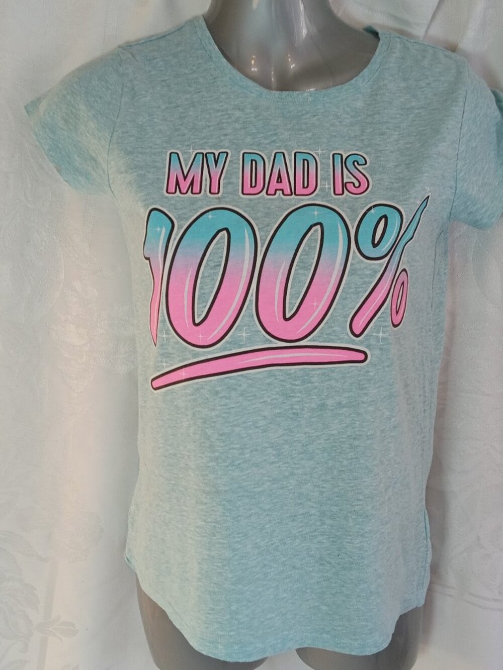 My Dad is 100 % T-shirt Children's Place Size 10/12 Blue Pink Girl Child